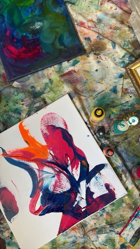 Vibrant abstract painting in progress